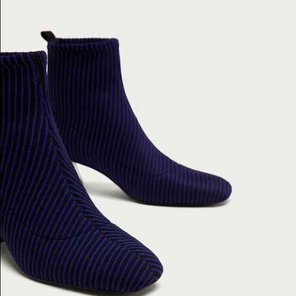 NWT ZARA Blue Contrasting Sock Style Ankle Boots - Picture 3 of 5